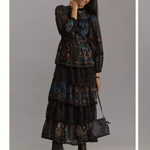 Farm Rio Long-Sleeve Mock-Neck A-Line Maxi Dress. Size XL.